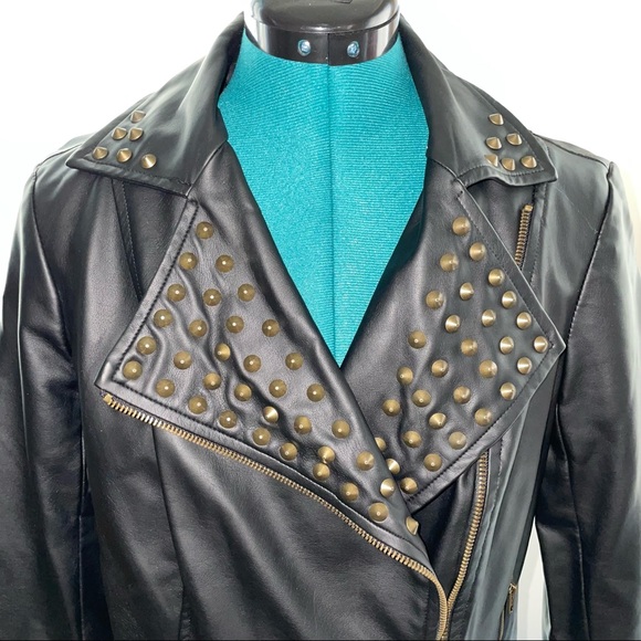 Rock & Republic | Womens Black Studded Moto Faux Leatherette Jacket - Picture 3 of 7